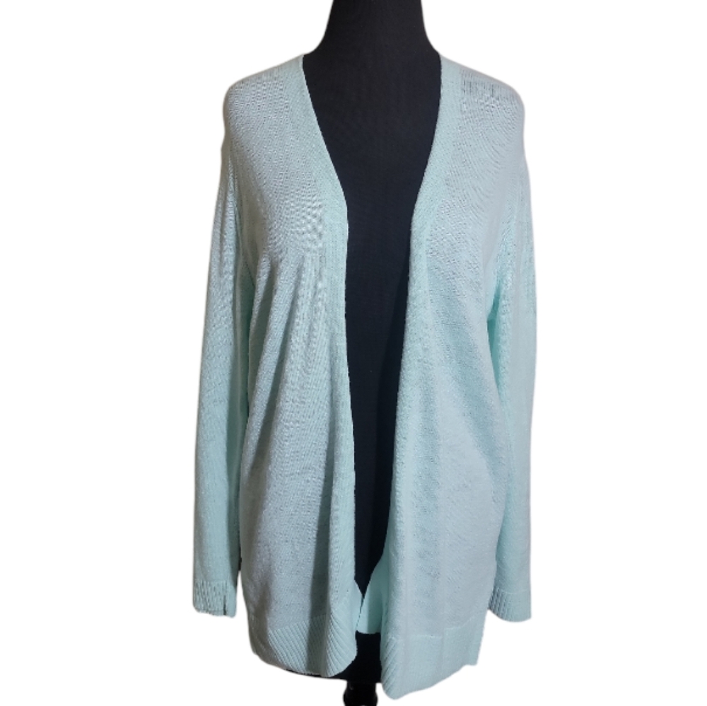 GAP slub knit open front mint green cardigan sweater long sleeve women's size L